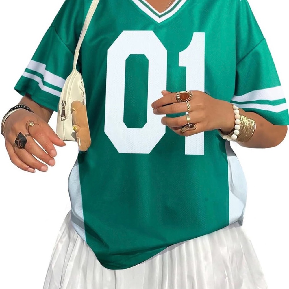 Green and White Sports Jersey Top